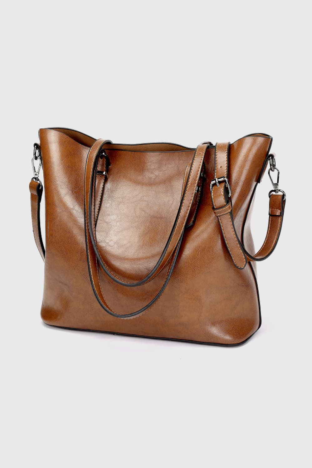 CHESTNUT ONE SIZE - Brown PU Leather Tote Bag - handbag at TFC&H Co.
