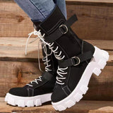 Black - Buckle Lace-up Platform Boots for Women - womens boot at TFC&H Co.