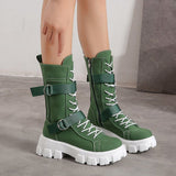 Green - Buckle Lace-up Platform Boots for Women - womens boot at TFC&H Co.