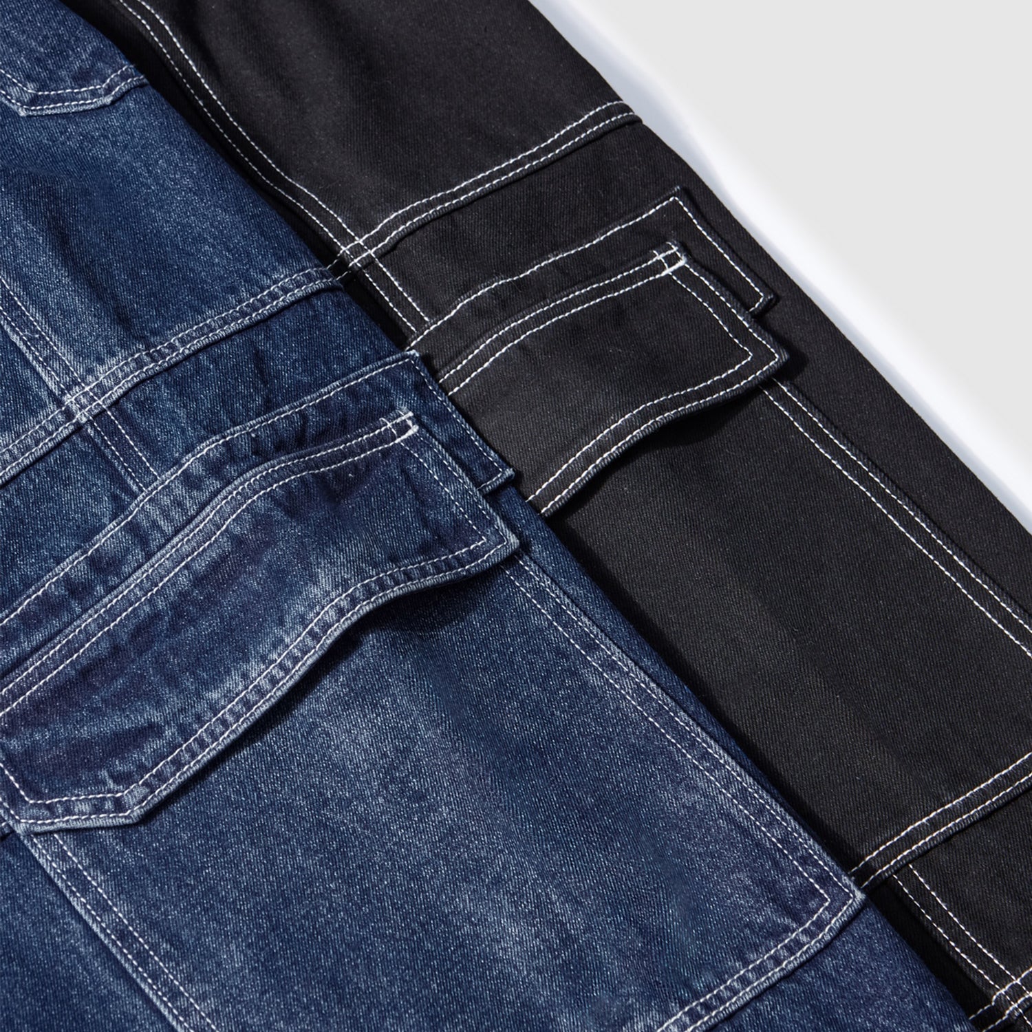 - Buxom (Black)Streetwear Unisex Pockets Wide-Legged Straight Cut Denim Jeans - unisex jeans at TFC&H Co.