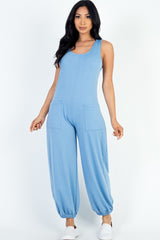 Cloud - Casual Solid French Terry Sleeveless Scoop Neck Front Pocket Jumpsuit - womens jumpsuit at TFC&H Co.