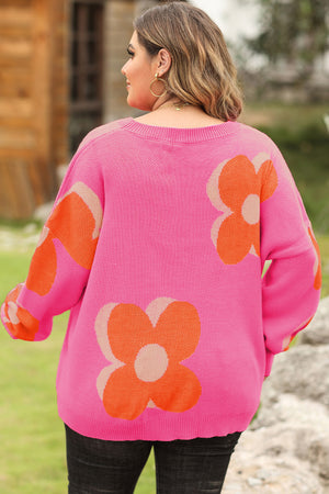 - Big Flower Pattern Women's Drop Shoulder Sweater - womens sweater at TFC&H Co.