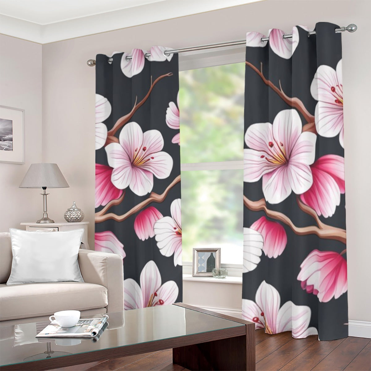 Multi-colored - Cherry Blossom Blackout Grommet Curtains | 265(gsm) - blackout curtains at TFC&H Co.