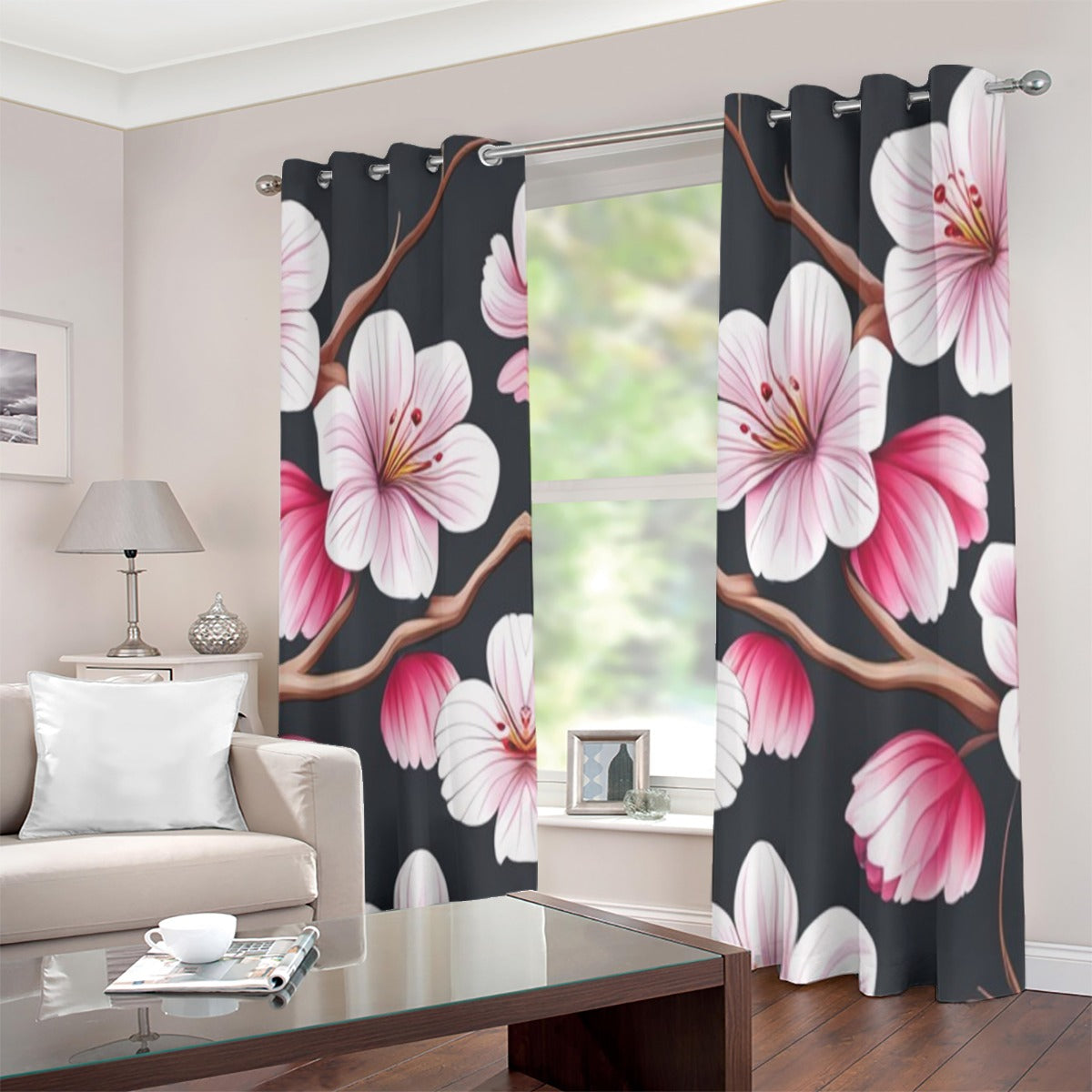 Multi-colored - Cherry Blossom Grommet Curtains (Large Size) - window curtain at TFC&H Co.
