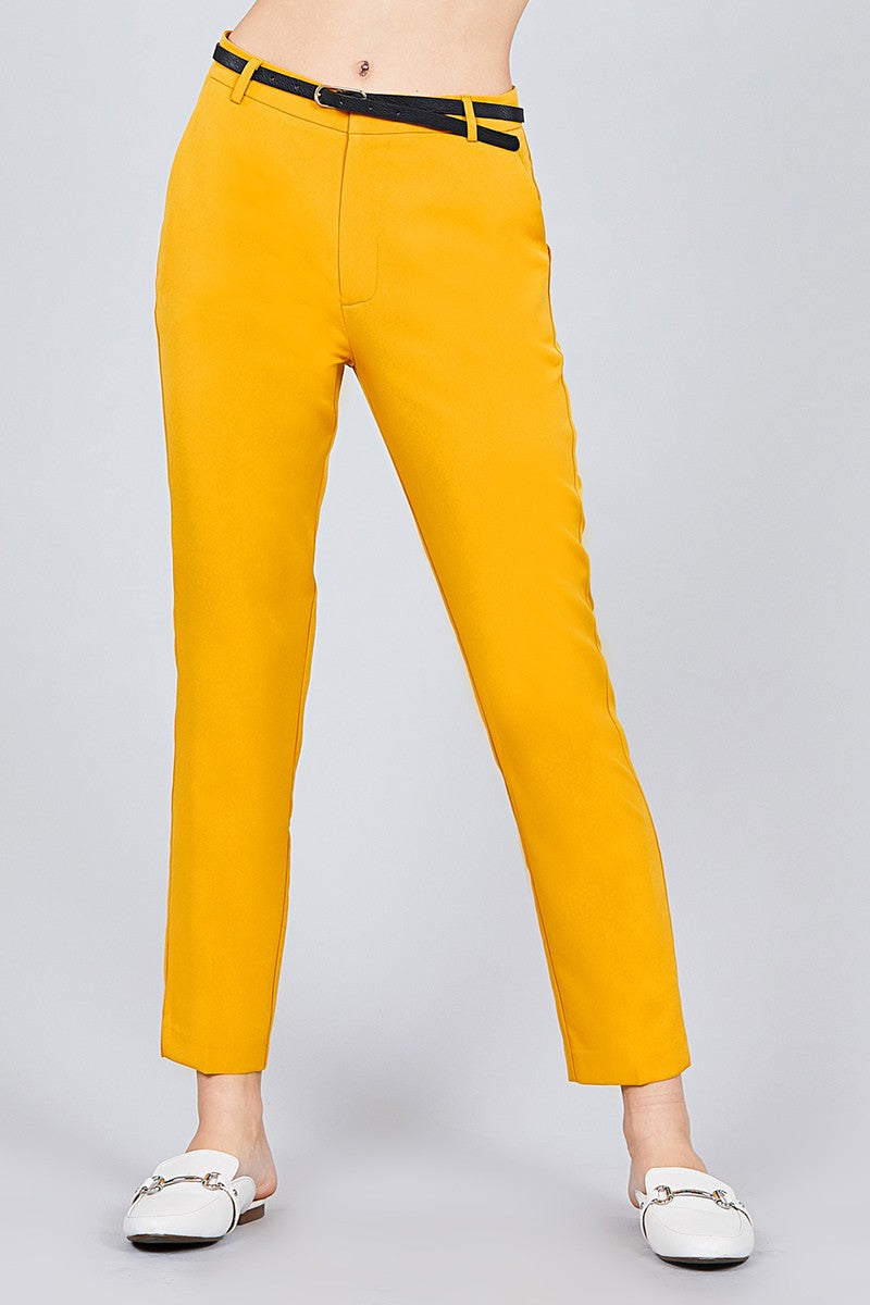 Mustard - Classic Woven Pants W/belt - 2 colors - womens pants at TFC&H Co.