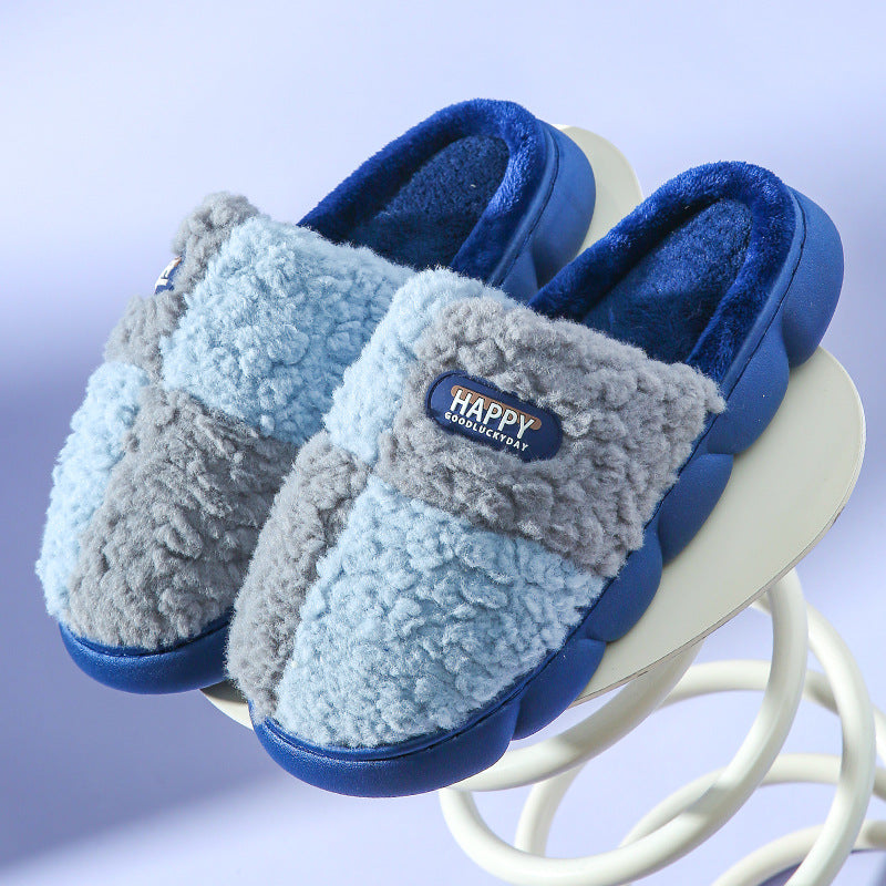 Navy Blue - Color Block Warm Plush Cotton Slippers for Women - 5 colors - womens slippers at TFC&H Co.