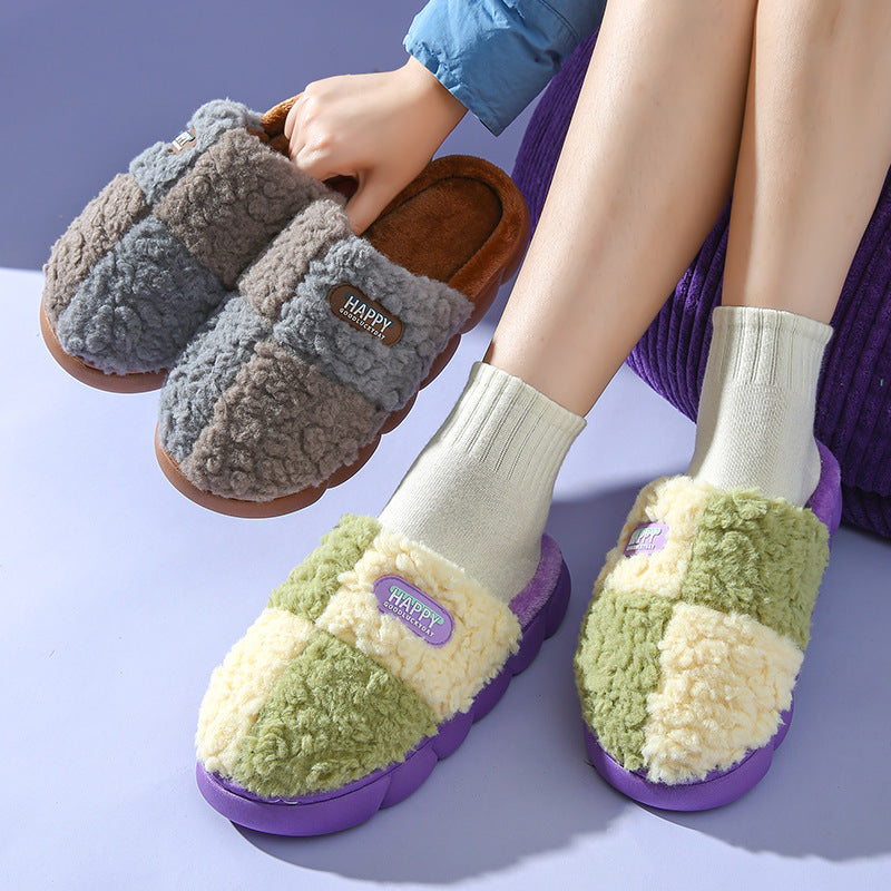 - Color Block Warm Plush Cotton Slippers for Women - 5 colors - womens slippers at TFC&H Co.