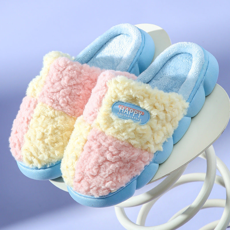 Sky Blue - Color Block Warm Plush Cotton Slippers for Women - 5 colors - womens slippers at TFC&H Co.