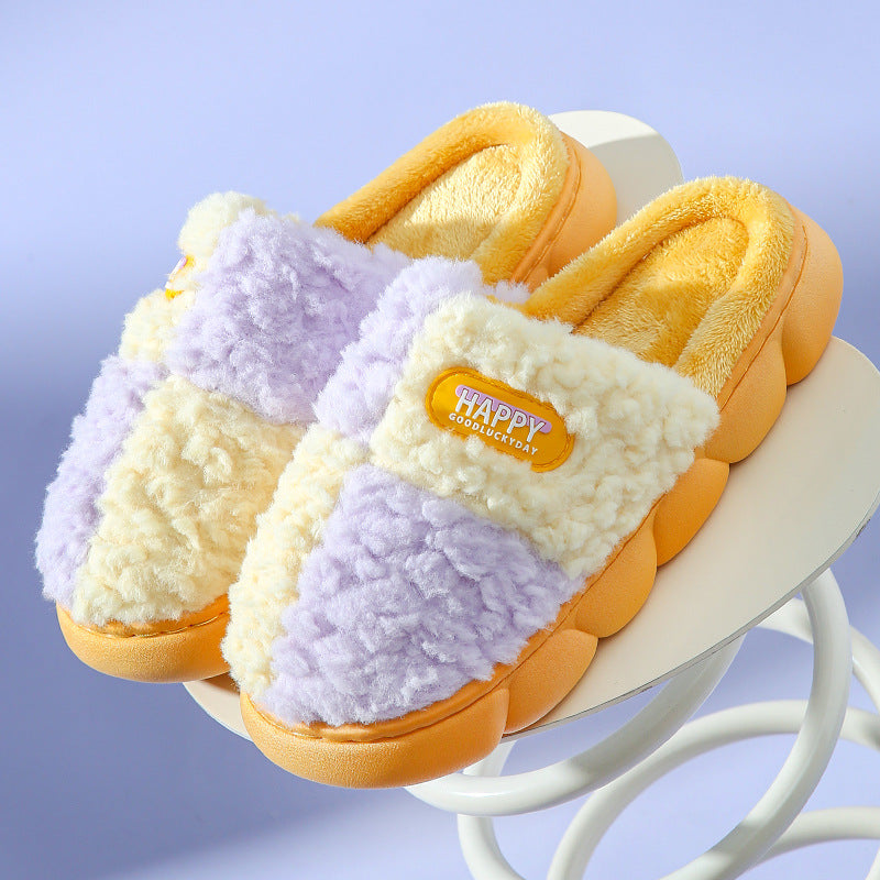 Yellow - Color Block Warm Plush Cotton Slippers for Women - 5 colors - womens slippers at TFC&H Co.