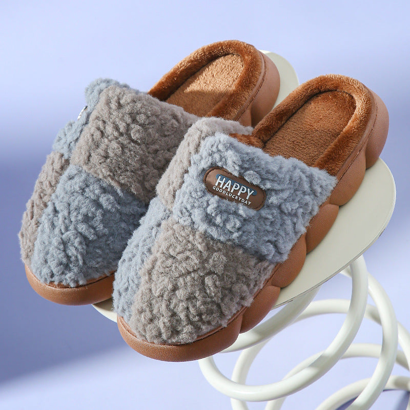 Coffee - Color Block Warm Plush Cotton Slippers for Women - 5 colors - womens slippers at TFC&H Co.