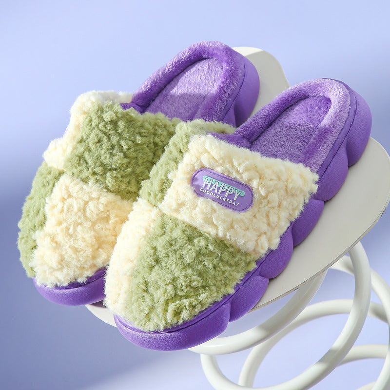 Purple - Color Block Warm Plush Cotton Slippers for Women - 5 colors - womens slippers at TFC&H Co.