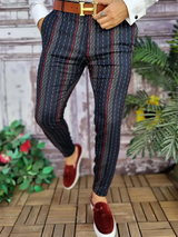Men Fashionable Color Blocking Straight Suit Pants