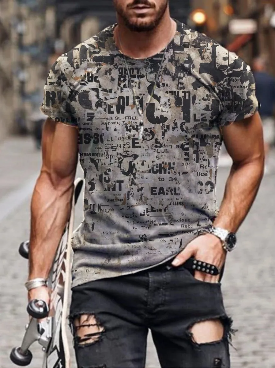 8D-1082 - Men Fashion Casual 3D Print Plus Size Short Sleeve Round Neck T-Shirt - Mens T-Shirts at TFC&H Co.