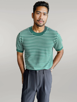 Green - Men Fashion Casual Retro Stripe Short Sleeve Round Neck Knitted T-Shirt - mens t-shirt at TFC&H Co.