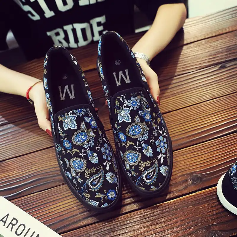 Black - Vintage Paisley Print Flat Men's Loafers - mens loafers at TFC&H Co.
