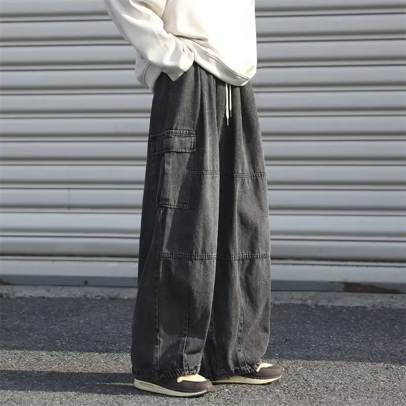- Versatil Solid Color Pocket Cargo Wide Leg Jeans for Men - mens jeans at TFC&H Co.