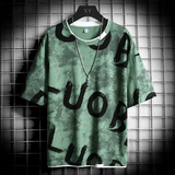 Green TC309 - Casual Short Sleeve Round Neck Letter Printed Loose Men's T-Shirt - Mens T-Shirts at TFC&H Co.