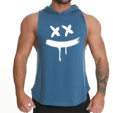 Blue - Men Fashion Smiley Print Loose Hooded Sports Vest - mens tank top at TFC&H Co.