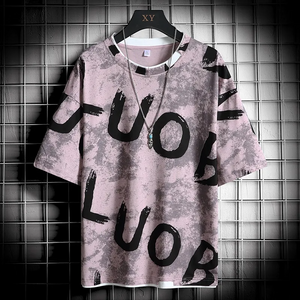 Pink TC309 - Casual Short Sleeve Round Neck Letter Printed Loose Men's T-Shirt - Mens T-Shirts at TFC&H Co.