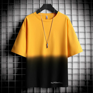 Yellow Black - Gradient Color Block Loose Round Neck Short Sleeve Men's T-Shirt - Mens T-Shirts at TFC&H Co.