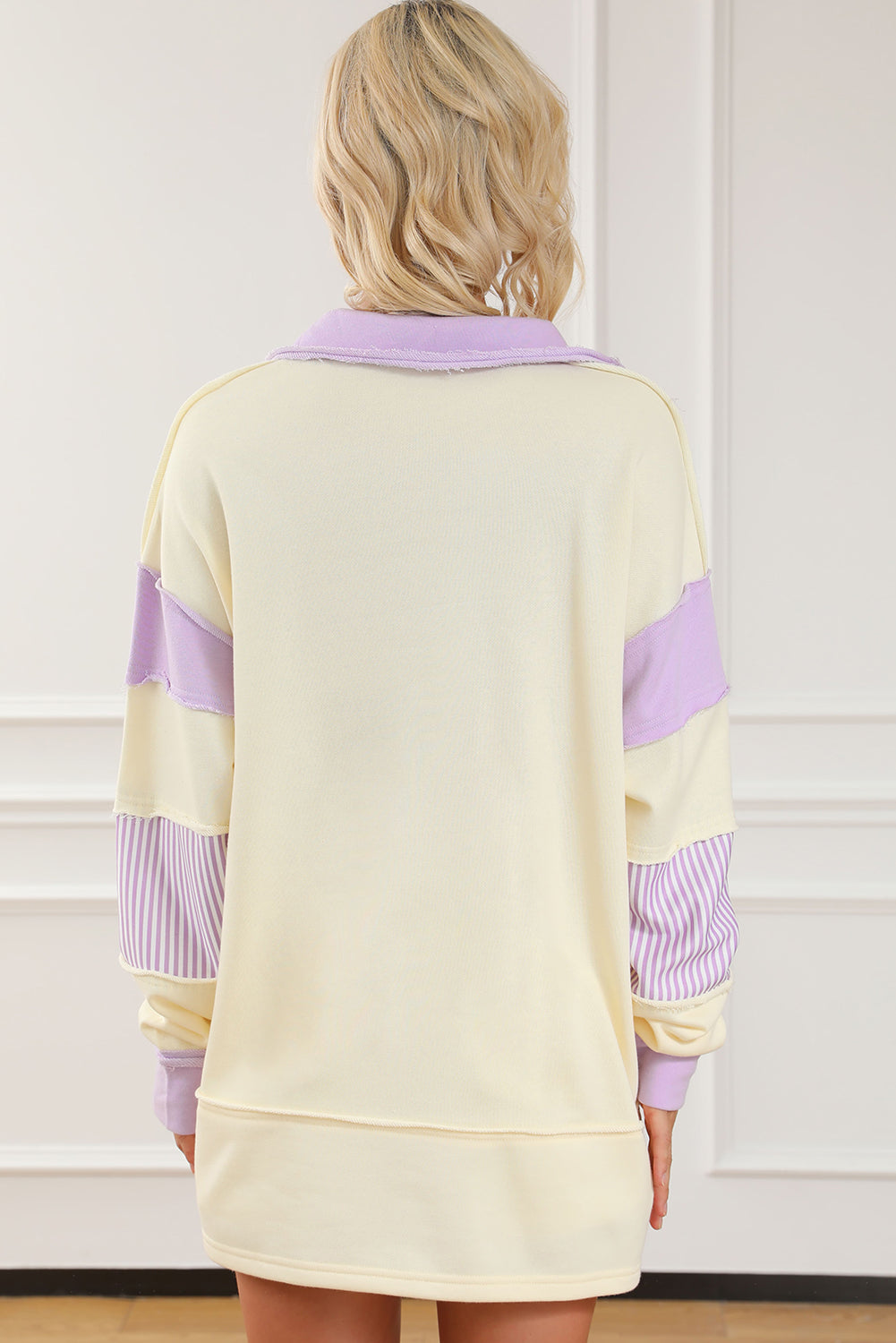 - Colorblock Striped Split Neck Collared Women's Sweatshirt - womens sweatshirt at TFC&H Co.