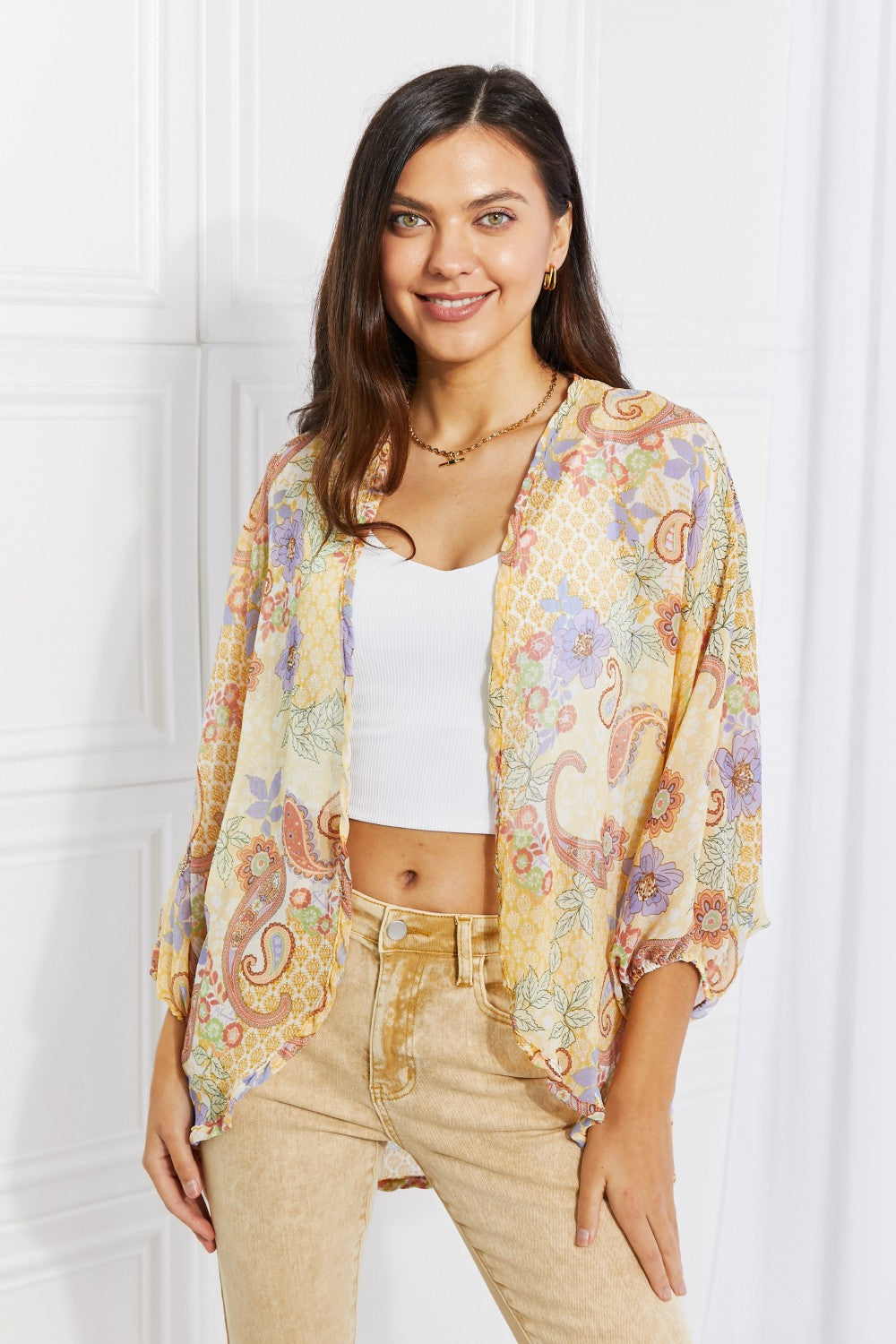 PASTEL YELLOW - Culture Code Full Size Lasting Love Paisley Kimono - Ships from The US - womens kimono at TFC&H Co.
