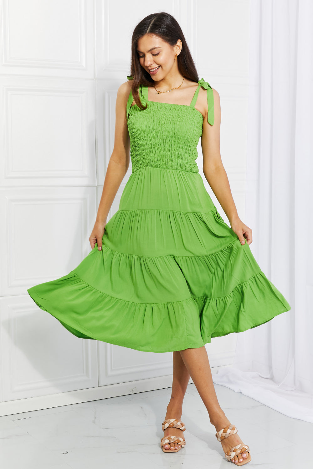 LIME - Culture Code Full Size Summer Solstice Smocked Tiered Dress - Ships from The US - womens dress at TFC&H Co.