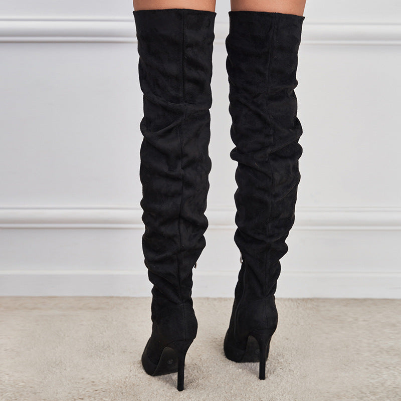 Black - Over The Knee Pointed Toe Women's Stiletto Boots - womens boot at TFC&H Co.