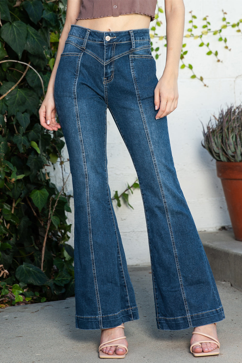 Blue - Blue Dark Wash High Waisted Bell Bottom Jeans for Women - womens jeans at TFC&H Co.