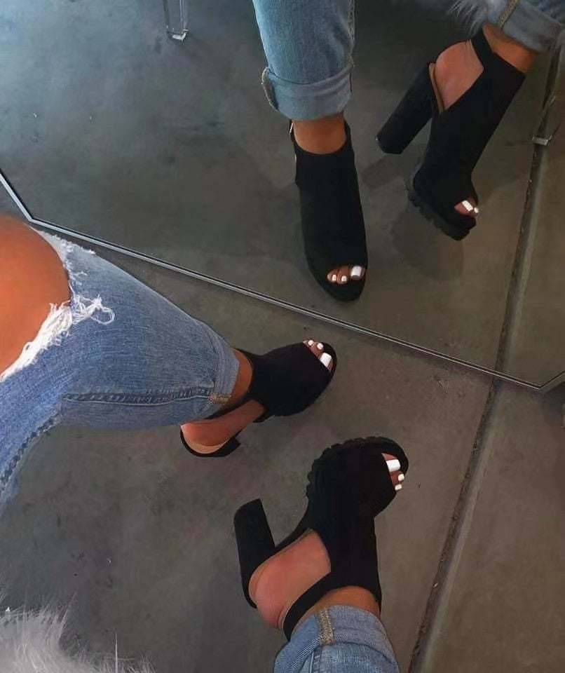 BLACK - Ladies High Heel Peek Toe Sandals - womens shoe at TFC&H Co.