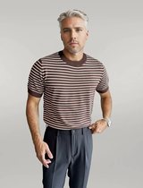 Coffee - Men Fashion Casual Retro Stripe Short Sleeve Round Neck Knitted T-Shirt - mens t-shirt at TFC&H Co.