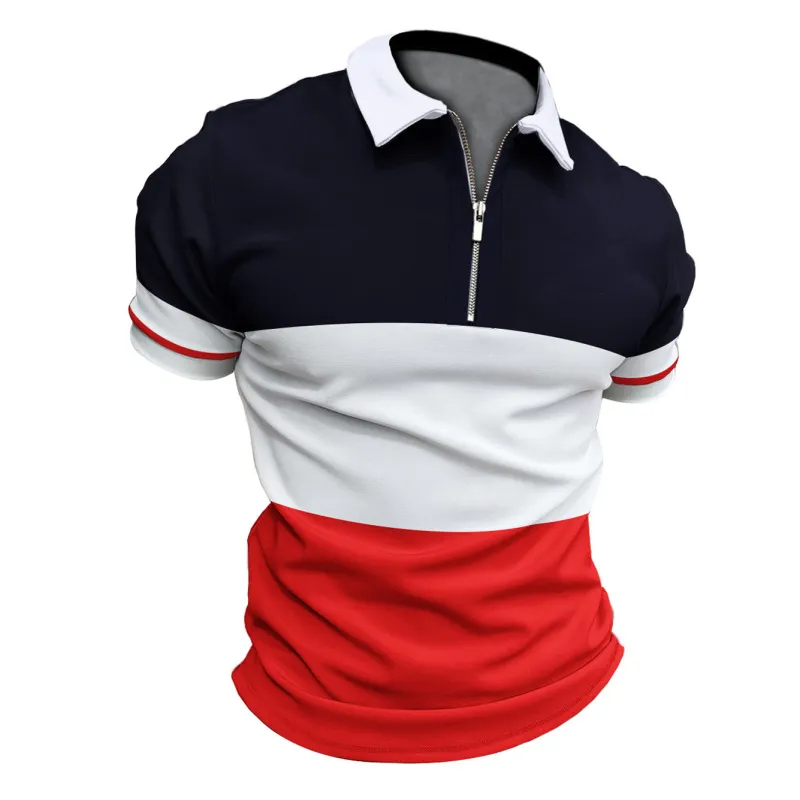 - Casual Color Contrast Lapel Zipper Short Sleeve Men's Polo - mens polo shirt at TFC&H Co.