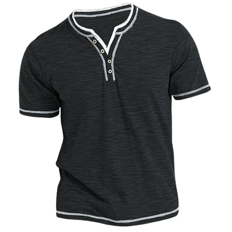 Black - Fashion Basic Small V-Neck Casual Short-Sleeved Men's T-Shirt - Mens T-Shirts at TFC&H Co.