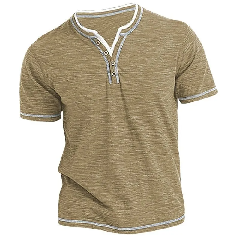 Khaki - Fashion Basic Small V-Neck Casual Short-Sleeved Men's T-Shirt - Mens T-Shirts at TFC&H Co.