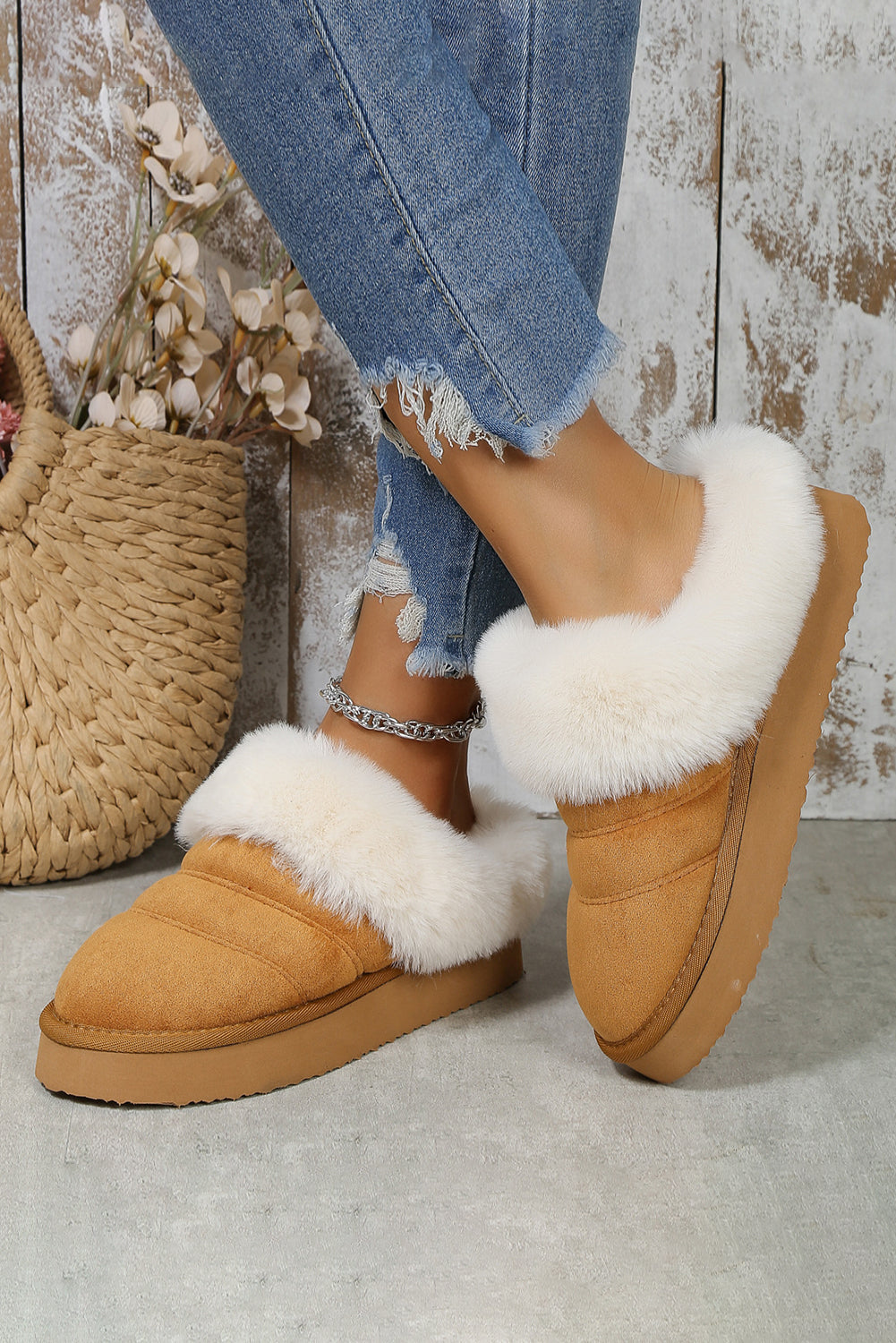 - Plush Suede Patchwork Thick Sole Slippers - 2 colors - womens slippers at TFC&H Co.