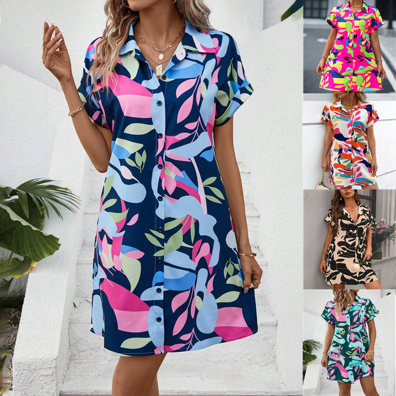 Summer Fashion Lapel Loose A-line Dresses For Womens