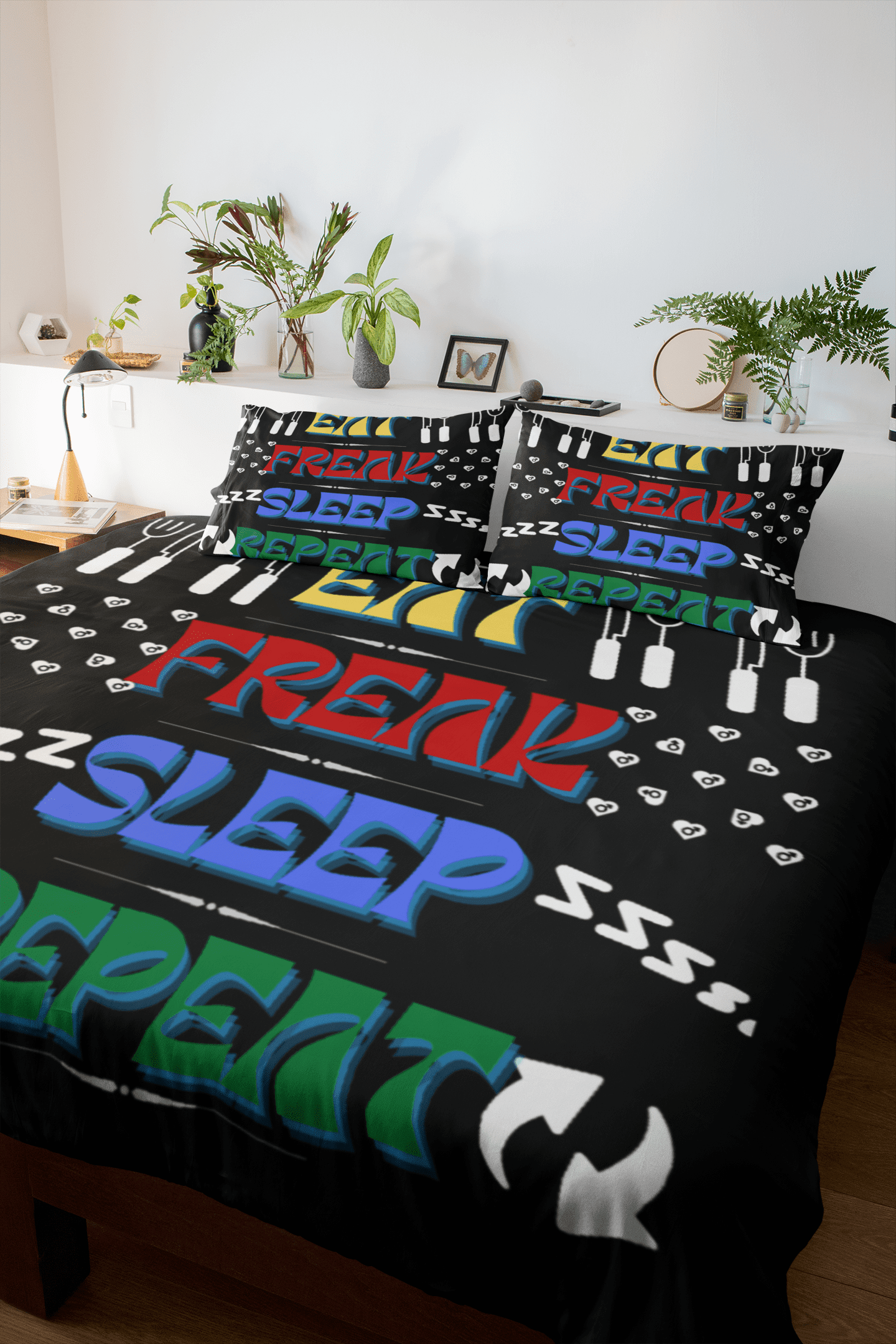 - "Eat Freak Sleep Repeat" Four-piece Duvet Cover Set - bedding at TFC&H Co.