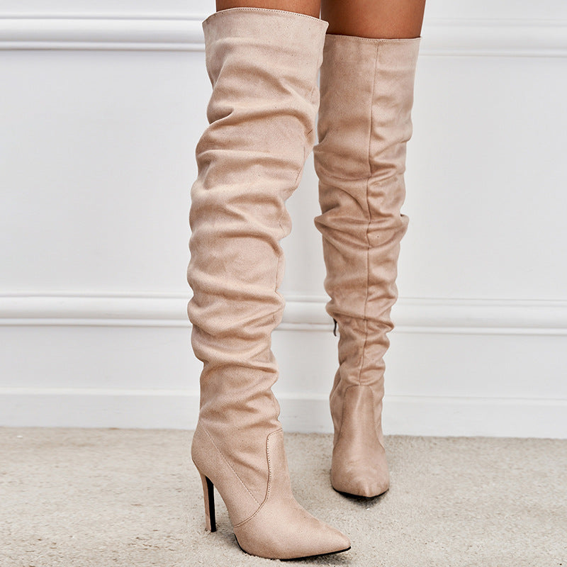 Apricot - Over The Knee Pointed Toe Women's Stiletto Boots - womens boot at TFC&H Co.