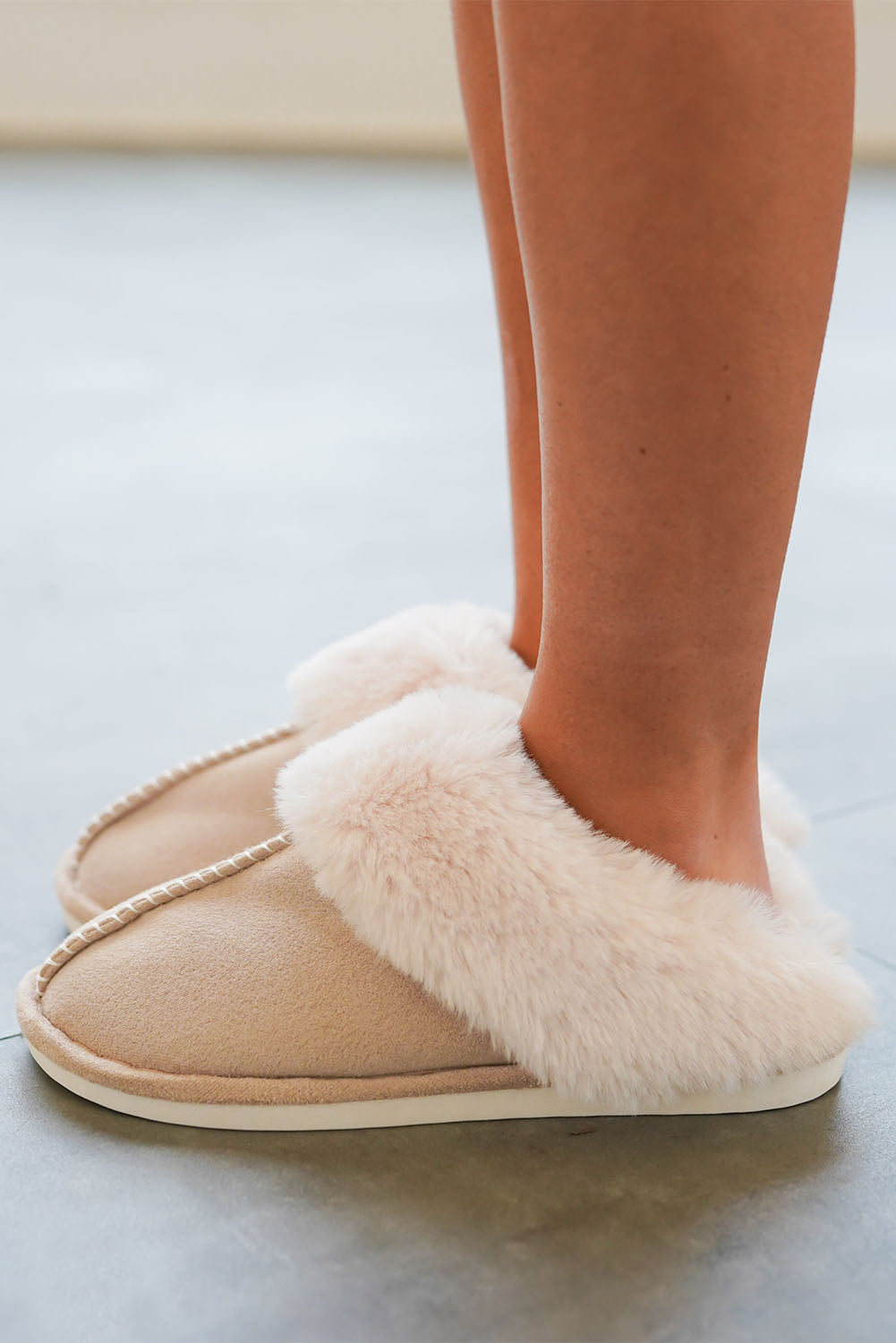 Khaki 39 (8) - Cut and Sew Faux Suede Plush Lined Women's Slippers - womens slippers at TFC&H Co.