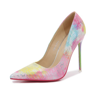 Pink - Women's Shallow Mouth Colorful Pointed Toe Stiletto High Heels - womens heels at TFC&H Co.