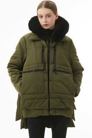 Jungle Green 100%Polyester - Wisteria Plush Linen Zip Up Hooded Puffer Coat - 7 colors - womens coat at TFC&H Co.
