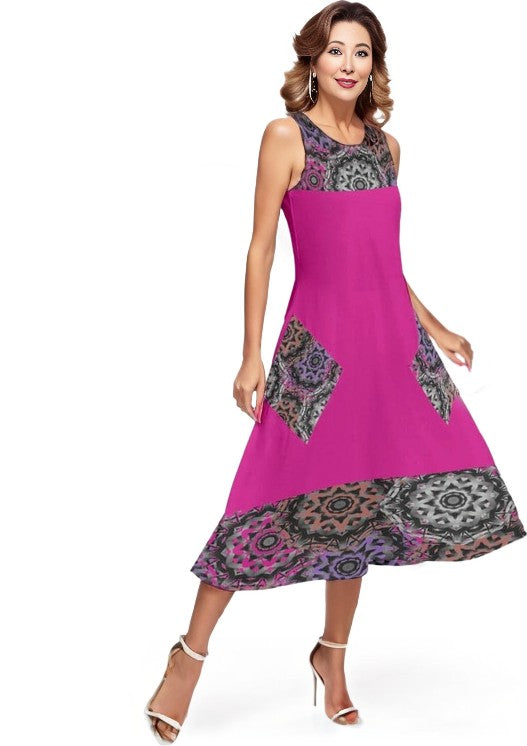 Mandala Graffiti Womens Sleeveless Dress With Diagonal Pocket - women's dress at TFC&H Co.