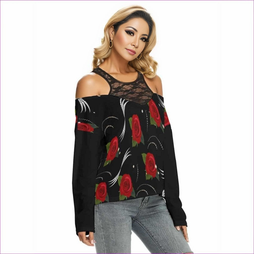 Pearls & Roses Womens Lace Mesh Off Shoulder Blouse - women's blouse at TFC&H Co.