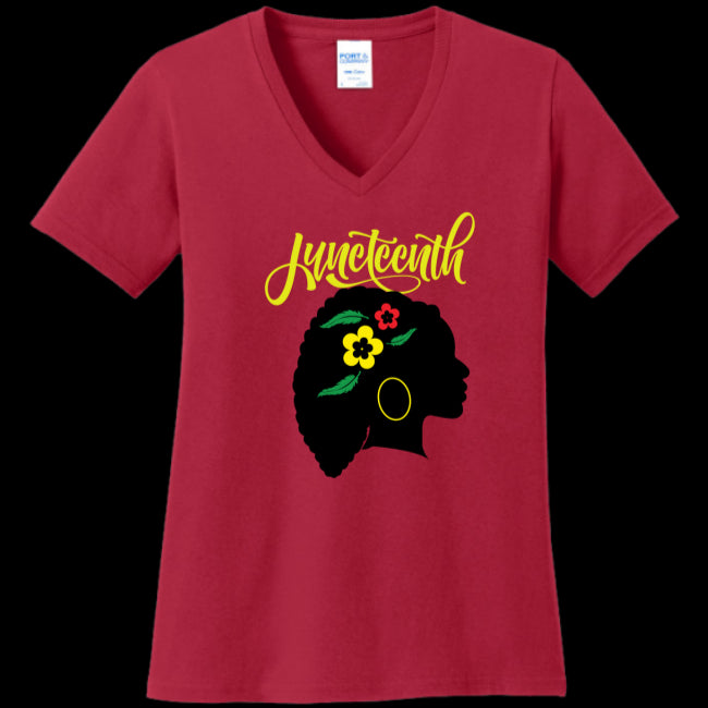 WOMENS V-NECK RED - Silhouette of Life Women's Juneteenth V-Neck T-shirt - Ships from The US - womens t-shirt at TFC&H Co.
