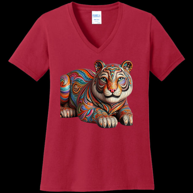 Womens V-Neck Red - Paisley Tiger Women's V-Neck Tee - womens tee at TFC&H Co.