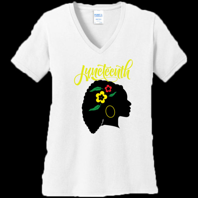 WOMENS V-NECK WHITE - Silhouette of Life Women's Juneteenth V-Neck T-shirt - Ships from The US - womens t-shirt at TFC&H Co.