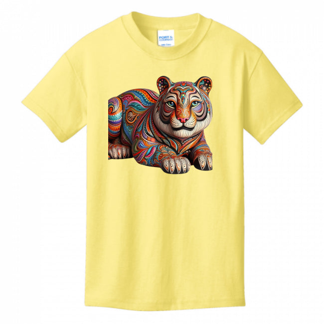 Kids T-Shirts Yellow - Paisley Tiger Girl's T-shirt - girls tee at TFC&H Co.