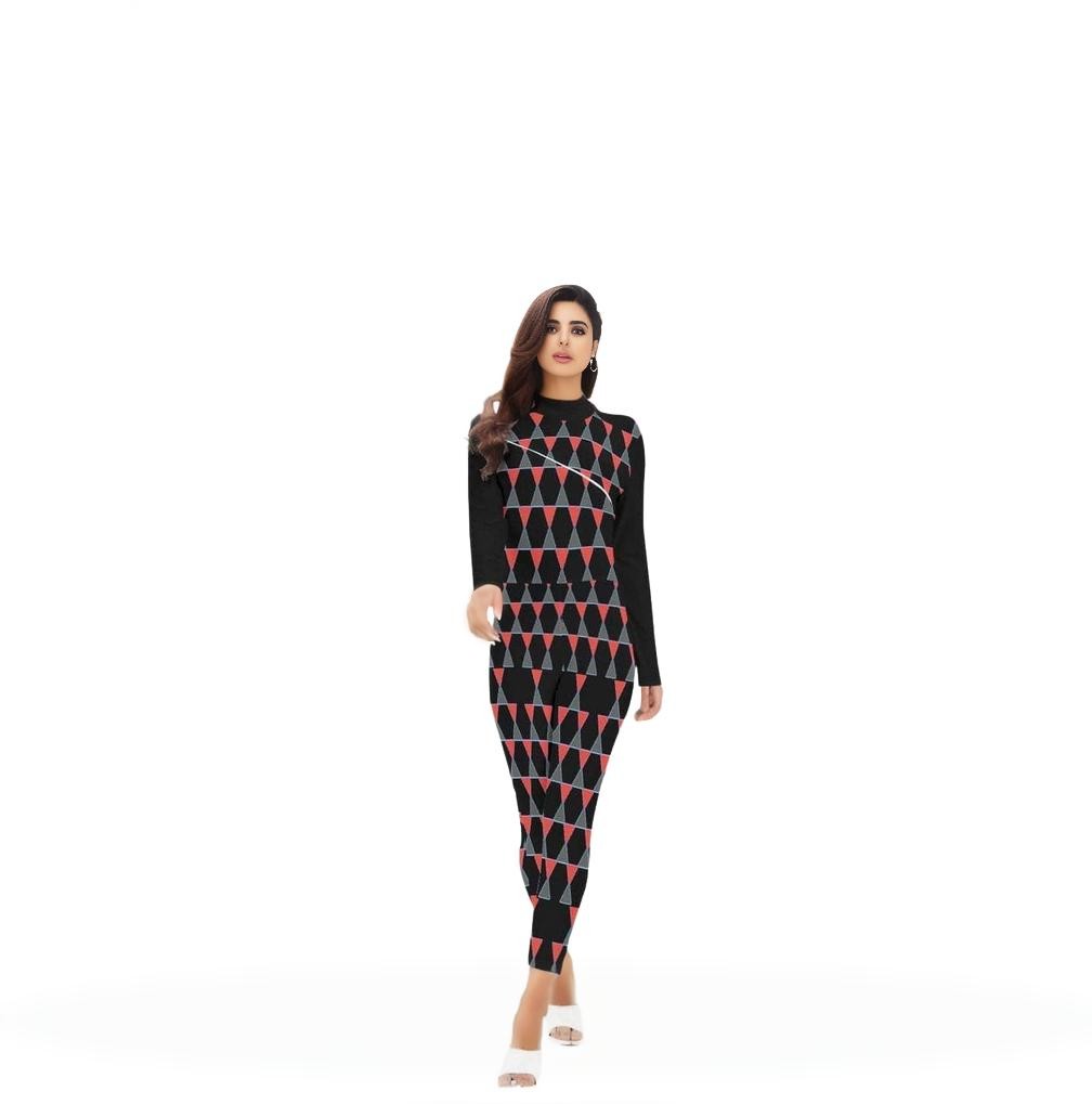 Scaled Women's Long-sleeved High-neck Jumpsuit With Zipper - women's jumpsuit at TFC&H Co.