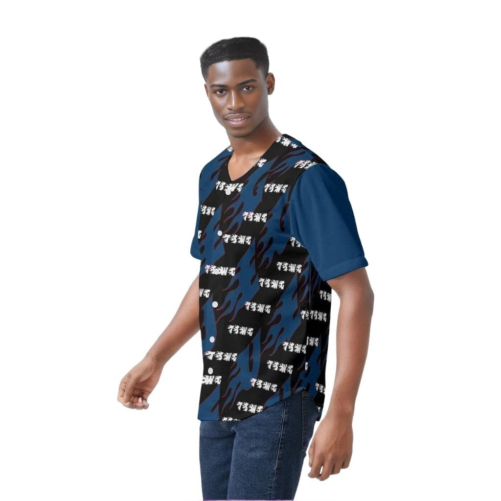TSWG Fuego Flame Men's Short Sleeve Baseball Jersey - Blue - Men's Top at TFC&H Co.