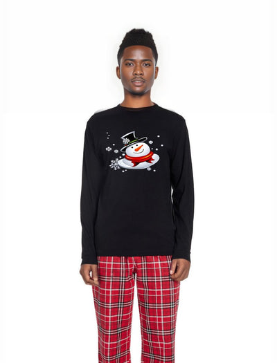 S Black and Red Flannel - Snow Man's Delight Men's Long Sleeve Top and Flannel Christmas Pajama Set - mens pajamas at TFC&H Co.